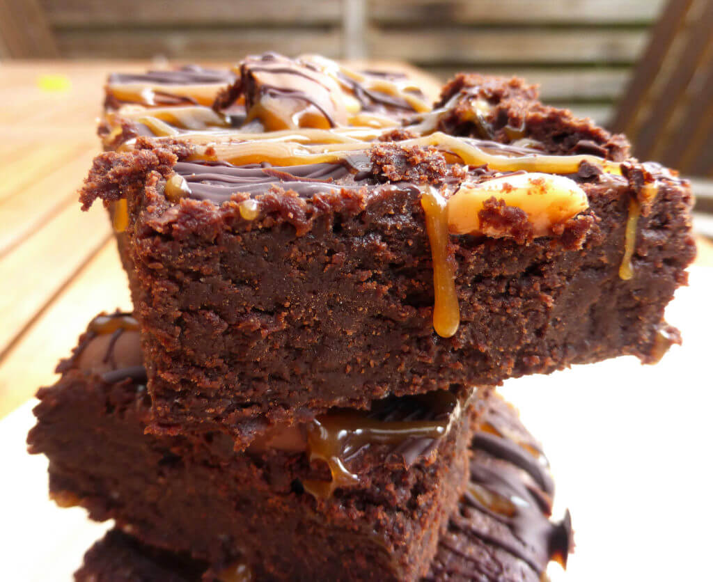 Rich Dark Chocolate Brownies with a Chocolate and Caramel Drizzle